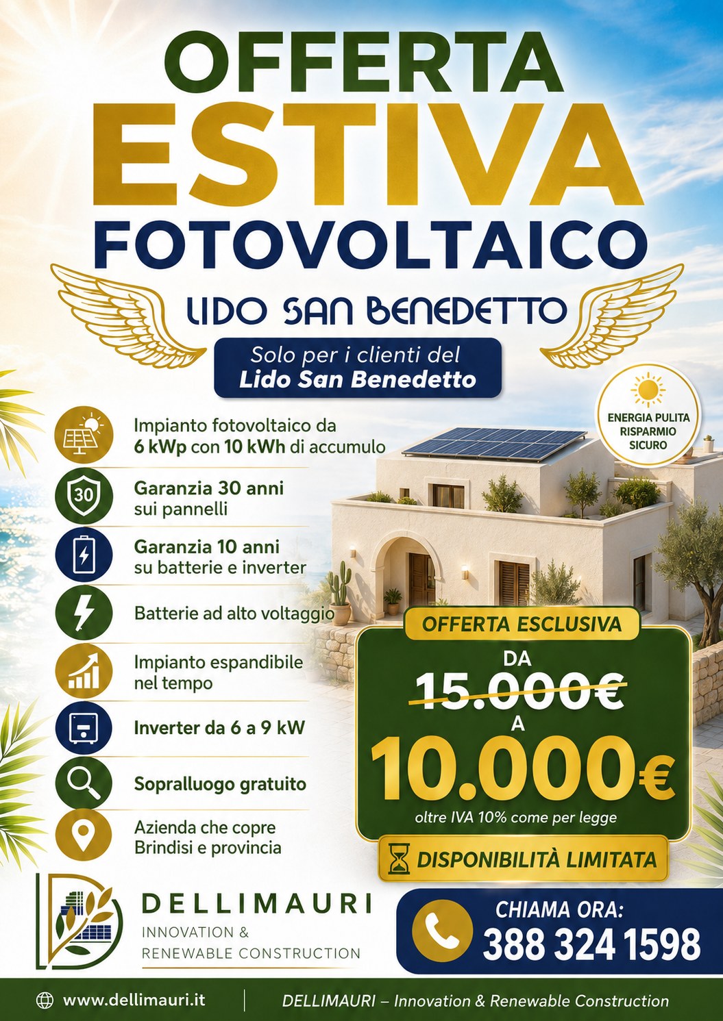 Locandina della promozione fotovoltaico DELLIMAURI riservata ai clienti del Lido San Benedetto